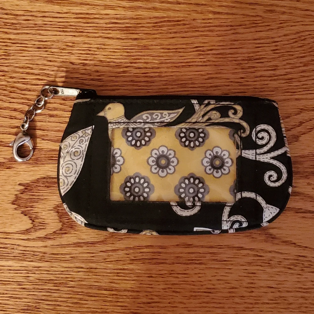 Vera Bradley Black & Yellow Floral Bird Petite ID Pouch